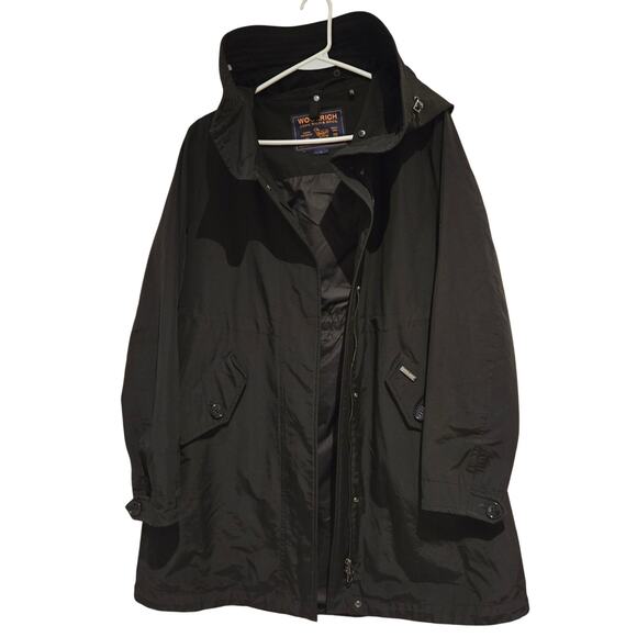 Woolrich John Rich & Bros. Black Ramar Cloth Hooded Raincoat Chore Coat, Size L - Picture 3 of 13